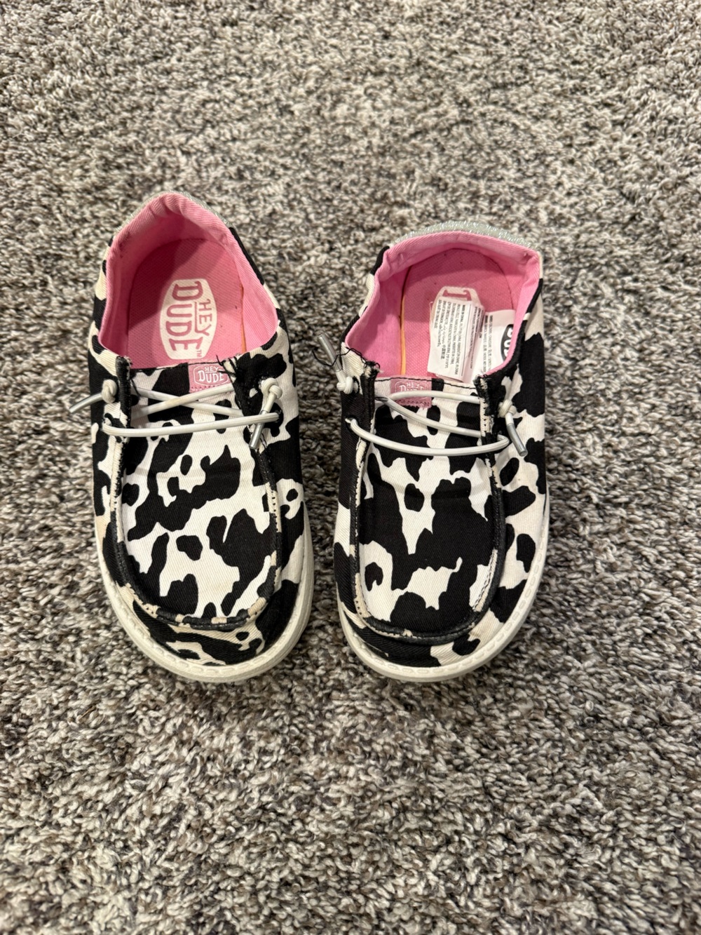 Hey Dude Kids Black & White Cow Print Canvas Sneakers with Pink Interior